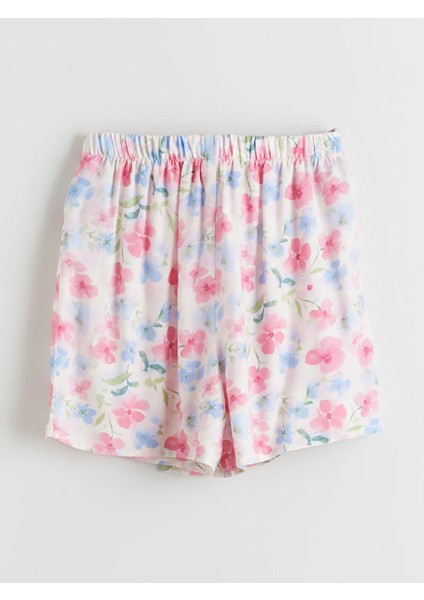 Lcw Kids Ekru Beli Lastikli Çiçekli Kız Çocuk Şort Etek modelleri
