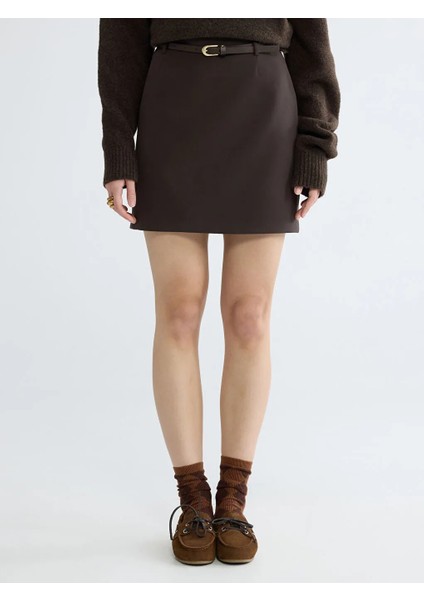 Xsıde Kahverengi Beli Kemerli Mini Etek fiyatları