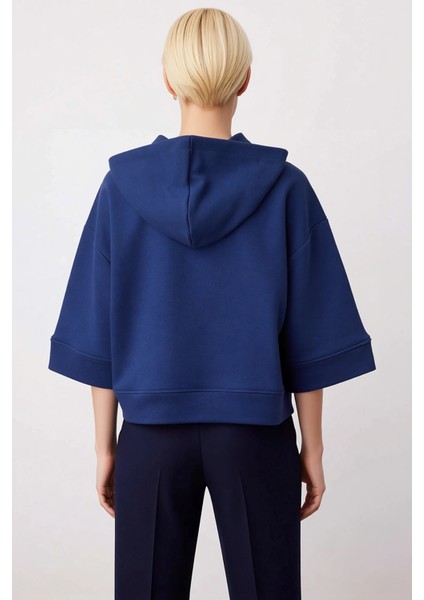 Kadın Kapüşonlu Truvakar Kol Fermuar Detaylı Oversize Sweatshirt Fonksiyonel Dayanıklı Şık fırsatları