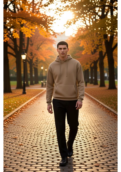 Erkek Kapüşonlu Düşük Kol Uzun Kollu Oversize Kalıp Sweatshirt Fonksiyonel Dayanıklı Rahat