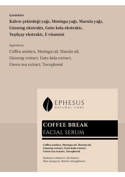 Doğal Anti Aging Etkili Aydınlatıcı ve Canlandırıcı Coffee Break Facial Yüz Serumu 20ML fırsatları
