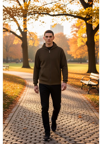 Erkek Bisiklet Yaka Standart Kol Fermuarlı Dokulu Sweatshirt Fonksiyonel Dayanıklı Estetik