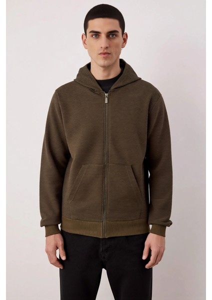 Erkek Bisiklet Yaka Standart Kol Fermuarlı Dokulu Sweatshirt Fonksiyonel Dayanıklı Estetik modelleri