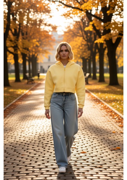 Kadın Kapüşonlu Fermuarlı Düşük Kol Örme Sweatshirt Fonksiyonel Dayanıklı Kaliteli Estetik