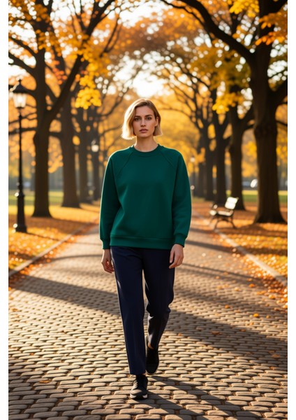 Kadın Bisiklet Yaka Reglan Kol Düz Örme Sweatshirt Fonksiyonel Dayanıklı Kaliteli Konforlu