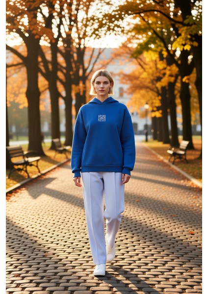 Kadın Kapüşonlu Düşük Kol Geometrik Desenli Oversize Örme Sweatshirt Fonksiyonel Dayanıklı