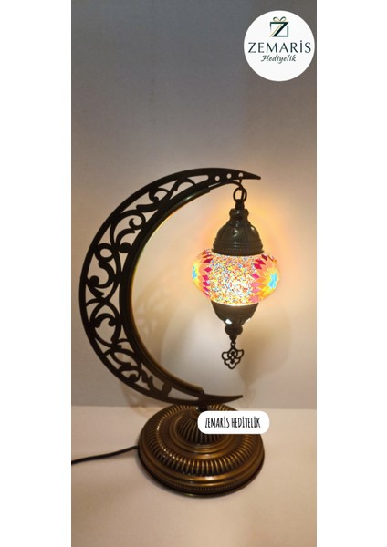 El Yapımı Otantik Mozaik Hilal Masa Lambası Abajur modelleri