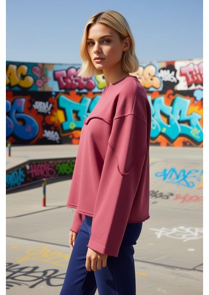 Kadın Bisiklet Yaka Düşük Kol Uzun Kollu Relaxed Örme Sweatshirt Fonksiyonel Dayanıklı Şık indirimleri