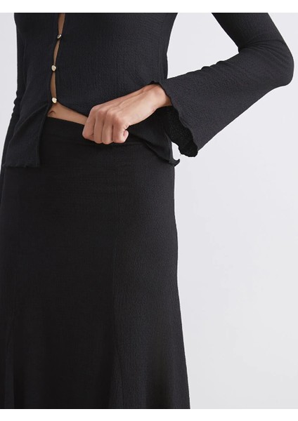 Soulife Siyah Beli Lastikli Dokulu Pileli Etek modelleri