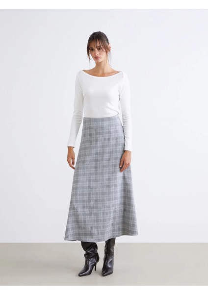 Soulife Gri Beli Lastikli Ekose A Kesim Etek