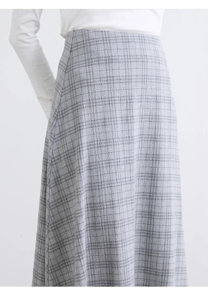 Soulife Gri Beli Lastikli Ekose A Kesim Etek modelleri