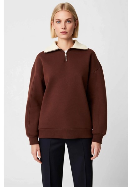 Kadın Dik Yaka Düşük Kol Fermuarlı Geniş Kalıp Sweatshirt Fonksiyonel Dayanıklı Kaliteli Şık modelleri