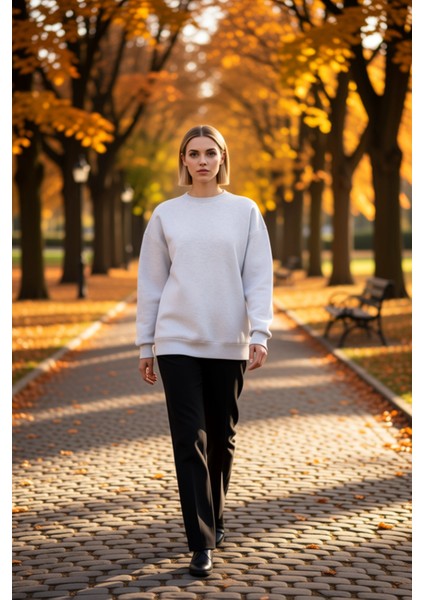 Kadın Bisiklet Yaka Düşük Kol Oversize Kalın Örme Sweatshirt Fonksiyonel Dayanıklı Estetik