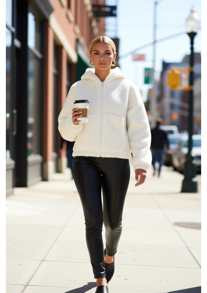 Kadın Kapüşonlu Düşük Kol Fermuarlı Peluş Kalın Örme Sweatshirt Fonksiyonel Dayanıklı Spor fiyatları