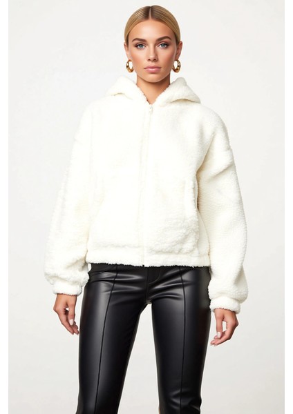 Kadın Kapüşonlu Düşük Kol Fermuarlı Peluş Kalın Örme Sweatshirt Fonksiyonel Dayanıklı Spor modelleri