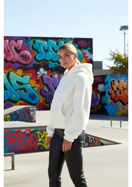 Kadın Kapüşonlu Düşük Kol Fermuarlı Peluş Kalın Örme Sweatshirt Fonksiyonel Dayanıklı Spor indirimleri