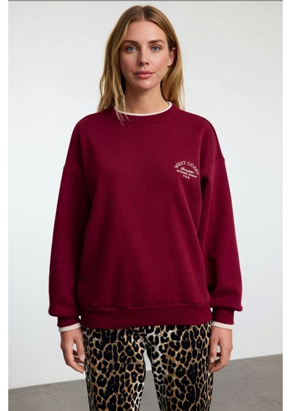 Kadın Bisiklet Yaka Düşük Kol Oversize Kalıp Nakış Detaylı Sweatshirt Fonksiyonel Kaliteli modelleri