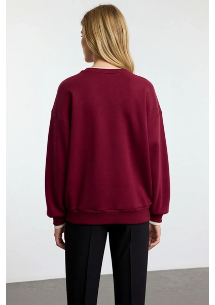 Kadın Bisiklet Yaka Düşük Kol Oversize Kalıp Nakış Detaylı Sweatshirt Fonksiyonel Kaliteli fırsatları