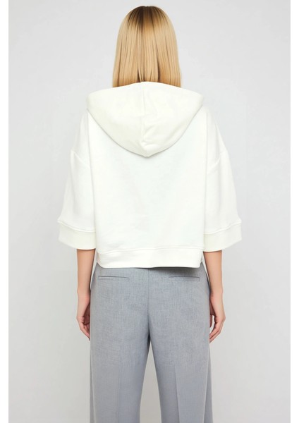 Kadın Kapüşonlu Truvakar Kol Fermuar Detaylı Oversize Sweatshirt Fonksiyonel Dayanıklı Şık fırsatları