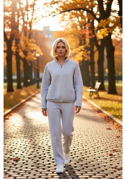 Kadın Dik Yaka Fermuarlı Düşük Kol Örme Sweatshirt Fonksiyonel Dayanıklı Kaliteli Konforlu