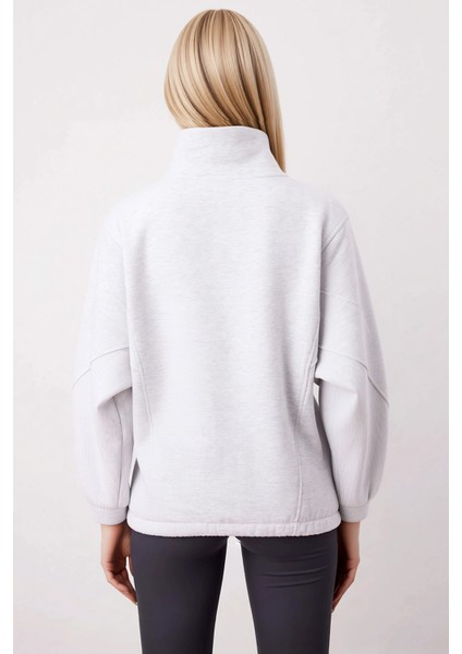 Kadın Dik Yaka Fermuarlı Düşük Kol Örme Sweatshirt Fonksiyonel Dayanıklı Kaliteli Konforlu fırsatları