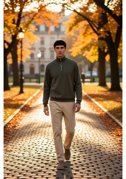 Erkek Dik Yaka Standart Kol Regular Kalıp Sweatshirt Fonksiyonel Dayanıklı Kaliteli Modern