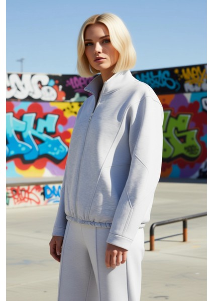 Kadın Dik Yaka Fermuarlı Düşük Kol Örme Sweatshirt Fonksiyonel Dayanıklı Kaliteli Konforlu indirimleri