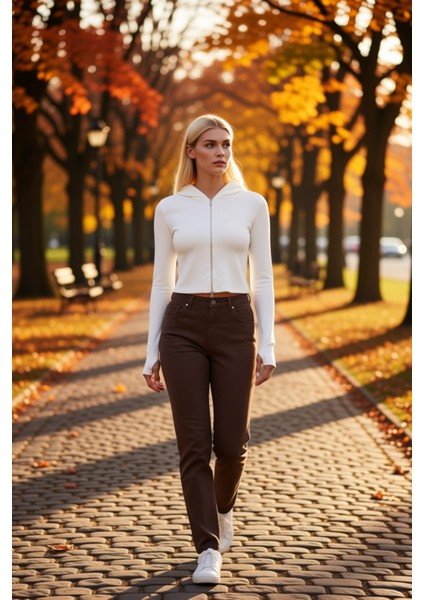 Kadın Kapüşonlu Standart Kol Fermuarlı Örme Sweatshirt Fonksiyonel Dayanıklı Kaliteli Spor