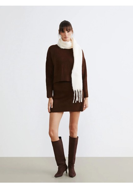 Lcw Vision Kahverengi Beli Lastikli Triko Mini Etek