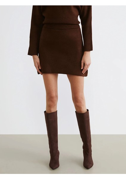 Lcw Vision Kahverengi Beli Lastikli Triko Mini Etek fiyatları