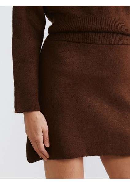 Lcw Vision Kahverengi Beli Lastikli Triko Mini Etek modelleri