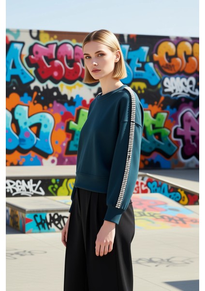 Kadın Bisiklet Yaka Düşük Kol Regular Sweatshirt Fonksiyonel Dayanıklı Kaliteli Konforlu Şık indirimleri