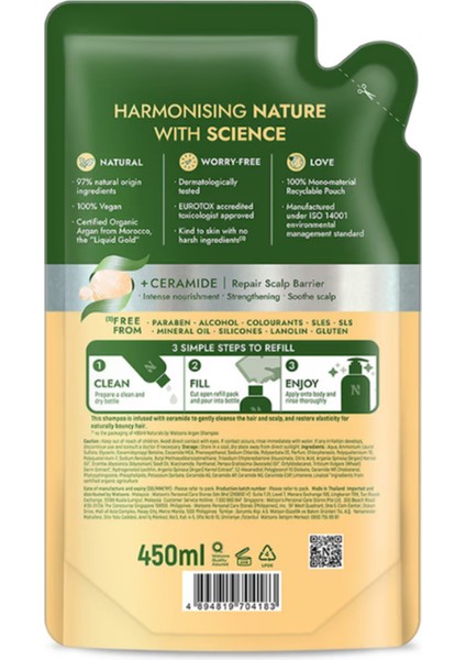 Doğal Argan Yağlı Yeniden Dolum Saç Şampuanı 450 ml – Nemlendirici ve Onarıcı Bakımbkr fiyatları