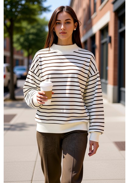 Kadın Bisiklet Yaka Düşük Kol Çizgili Örme Sweatshirt Fonksiyonel Dayanıklı Kaliteli Rahat fiyatları