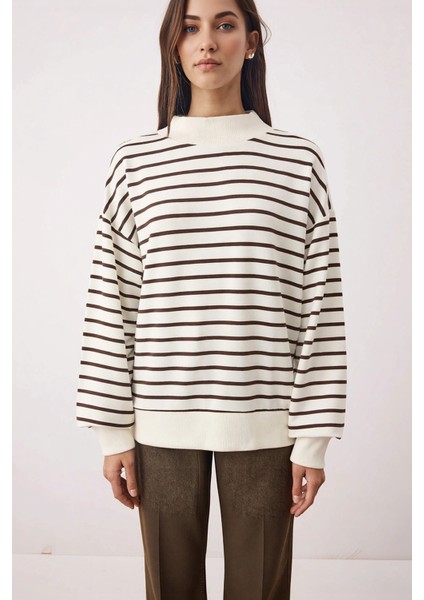 Kadın Bisiklet Yaka Düşük Kol Çizgili Örme Sweatshirt Fonksiyonel Dayanıklı Kaliteli Rahat modelleri