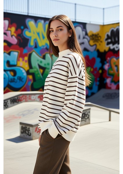 Kadın Bisiklet Yaka Düşük Kol Çizgili Örme Sweatshirt Fonksiyonel Dayanıklı Kaliteli Rahat indirimleri