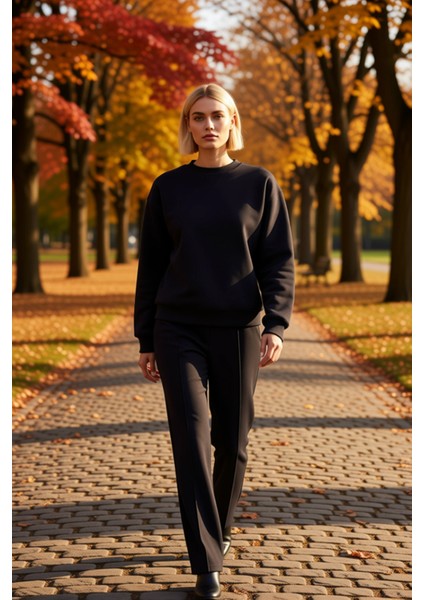 Kadın Bisiklet Yaka Düşük Kol %100 Pamuk Sweatshirt Fonksiyonel Dayanıklı Kaliteli Estetik