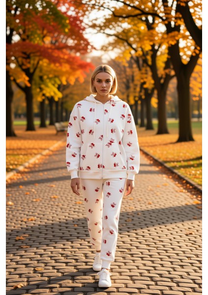 Kadın Kapüşonlu Düşük Kol Fermuarlı Baskılı Sweatshirt Fonksiyonel Dayanıklı Kaliteli Spor