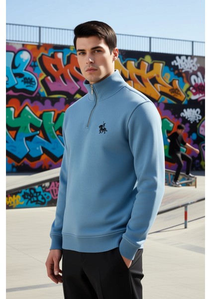 Erkek Dik Yaka Fermuarlı Standart Kol Regular Kalıp Sweatshirt Fonksiyonel Dayanıklı Rahat indirimleri