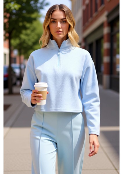 Kadın Dik Yaka Düşük Kol Fermuarlı Regular Kalıp Örme Sweatshirt Fonksiyonel Dayanıklı Şık fiyatları