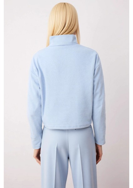 Kadın Dik Yaka Düşük Kol Fermuarlı Regular Kalıp Örme Sweatshirt Fonksiyonel Dayanıklı Şık fırsatları