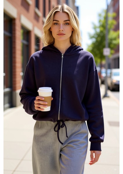 Kadın Kapüşonlu Düşük Kol Fermuarlı Selanik Örme Sweatshirt Fonksiyonel Dayanıklı Kaliteli fiyatları