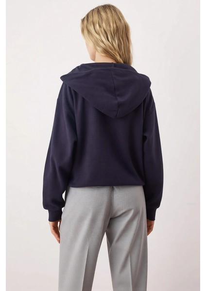 Kadın Kapüşonlu Düşük Kol Fermuarlı Selanik Örme Sweatshirt Fonksiyonel Dayanıklı Kaliteli fırsatları