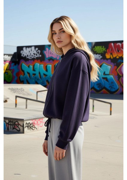 Kadın Kapüşonlu Düşük Kol Fermuarlı Selanik Örme Sweatshirt Fonksiyonel Dayanıklı Kaliteli indirimleri