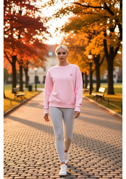 Kadın Bisiklet Yaka Düşük Kol Nakışlı Örme Sweatshirt Fonksiyonel Dayanıklı Kaliteli Rahat