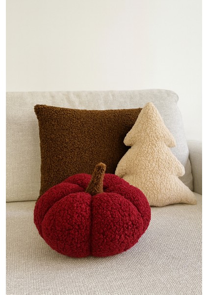 Teddy Dekoratif Çam Ağacı ve Balkabağı Yastık ve Iç Dolgulu Kırlent