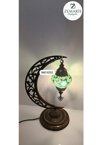 El Yapımı Otantik Mozaik Hilal Masa Lambası Abajur