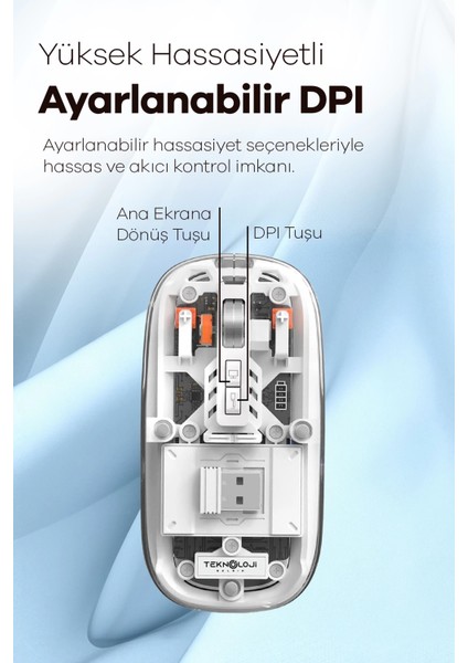 Bluetooth USB Çift Modlu Sessiz Mouse, Şeffaf Mıknatıslı Kapaklı, Type-C Şarjlı, Dpı Ayarlı, Kablosuz 10M Çekim Mesafeli, Masaüstü Kısayol Tuşlu, Taşınabilir Şarjlı Mouse Beyaz ( Lisinya ) fiyatları