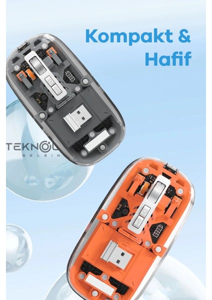 Bluetooth USB Çift Modlu Sessiz Mouse, Şeffaf Mıknatıslı Kapaklı, Type-C Şarjlı, Dpı Ayarlı, Kablosuz 10M Çekim Mesafeli, Masaüstü Kısayol Tuşlu, Taşınabilir Şarjlı Mouse Beyaz ( Lisinya )