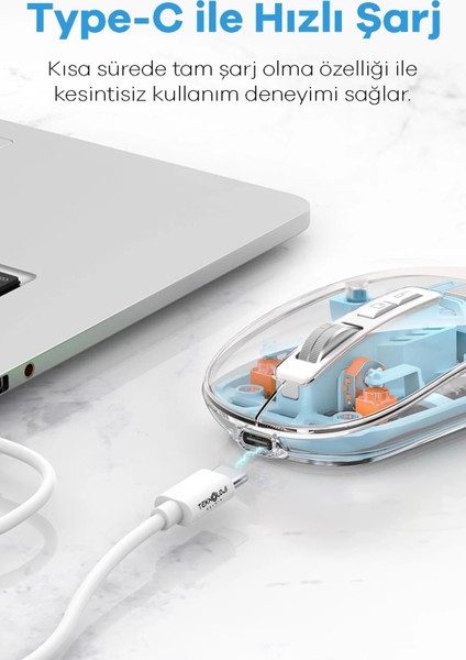 Bluetooth USB Çift Modlu Sessiz Mouse, Şeffaf Mıknatıslı Kapaklı, Type-C Şarjlı, Dpı Ayarlı, Kablosuz 10M Çekim Mesafeli, Masaüstü Kısayol Tuşlu, Taşınabilir Şarjlı Mouse Beyaz ( Lisinya )
